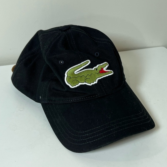 Lacoste Black Cap with Large Crocodile Logo Front Embrodiered Leather Band Hat - Picture 1 of 8